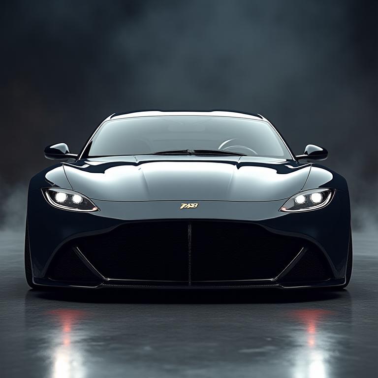 カスタムカーのフロントビュー、研ぎ澄まされたデザイン